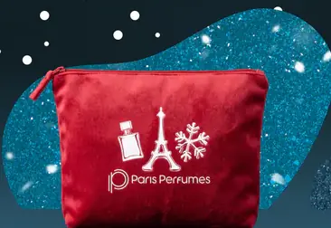 Raudona Paris Perfumes kosmetinė su Eifelio bokštu ir snaige